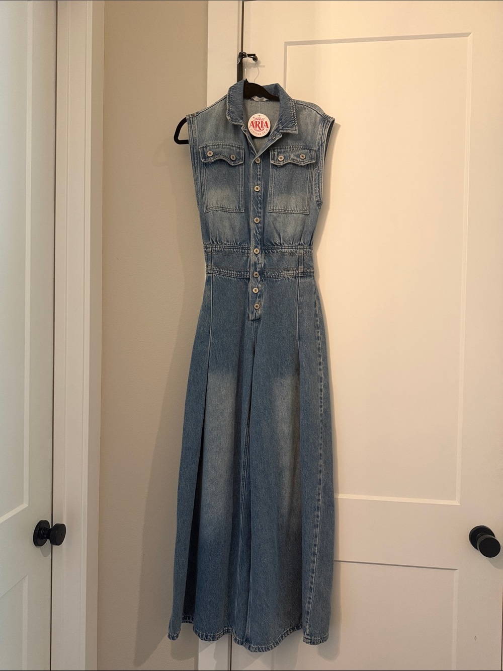 ARIA Sleeveless Denim Jumpsuit - Light Blue Boot-Cut
